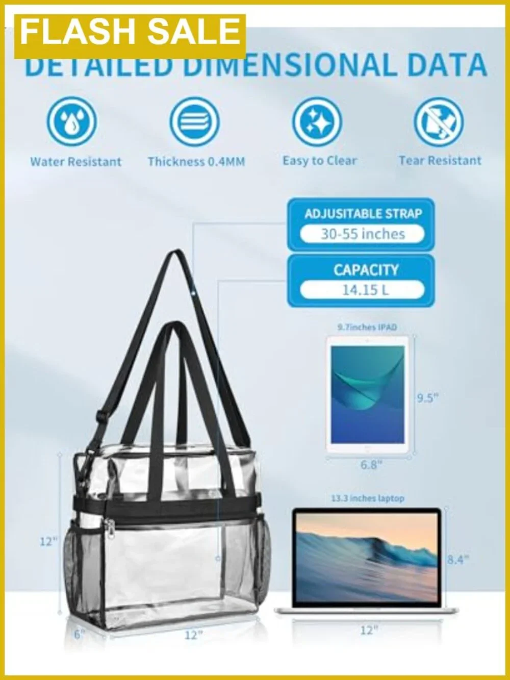 Clear Tote Bag Stadium Approved 12x12x6 PVC Water Resistant Crossbody